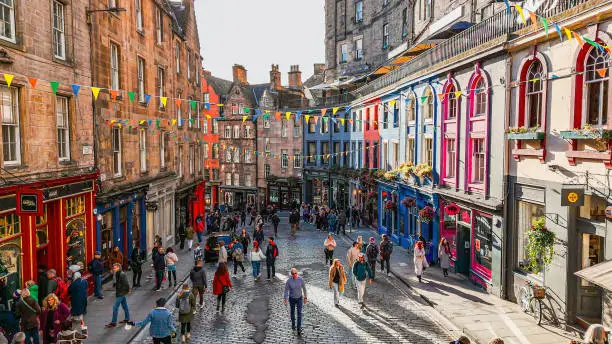 Colourful historic street in Edinburgh