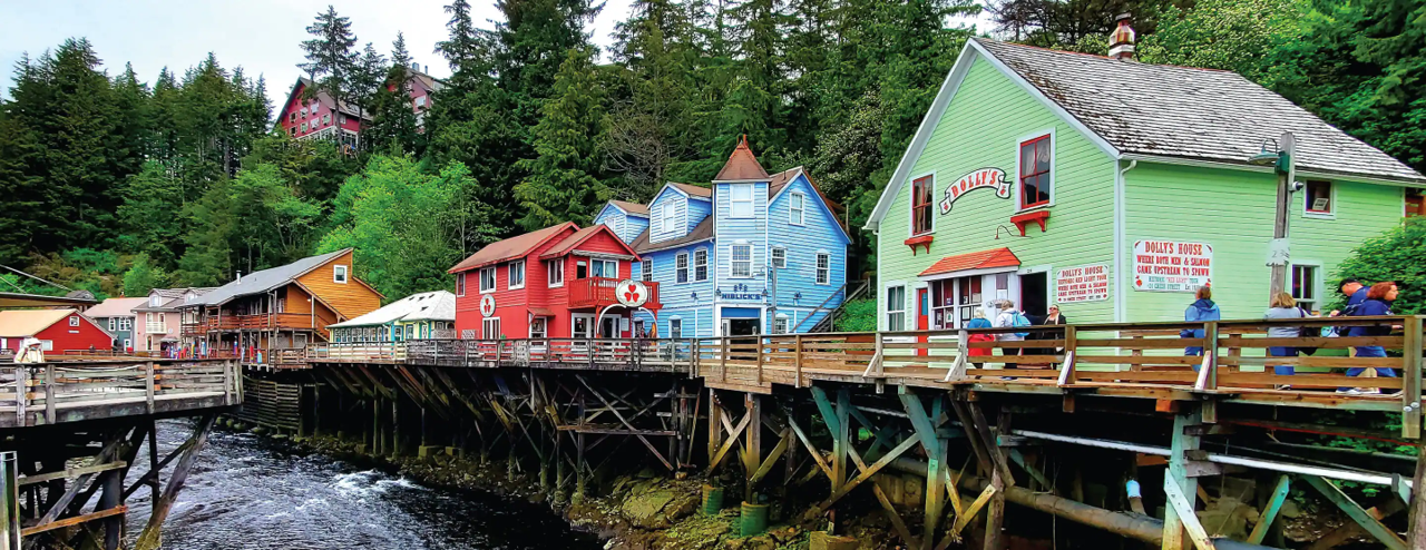 Colourful buildings along Creek Street in Ketchikan