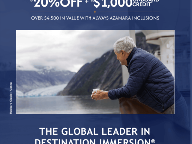 Azamara Cruises discover Alaska by saving up to 20% off and receiving up to $1,000 onboard credit