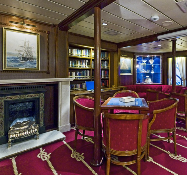 The Edwardian-style library and lounge aboard Star Clipper