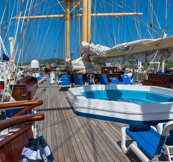 Swimming pool and teak deck aboard Star Clipper
