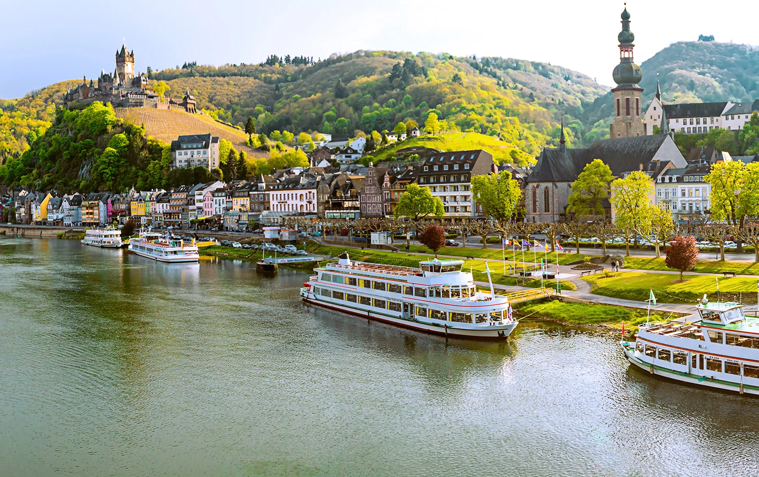 The picturesque town of Cochem located on the banks of the Moselle River in Germany.