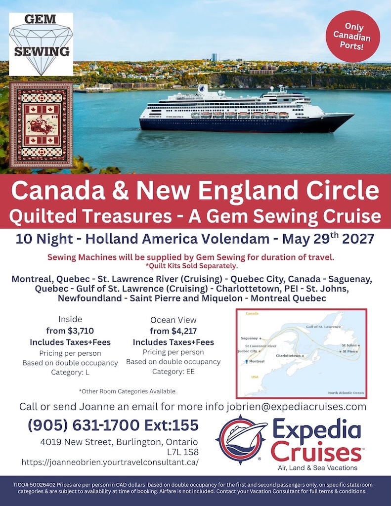 Canada & New England Circle: Quilted Treasures – A Gem Sewing Cruise