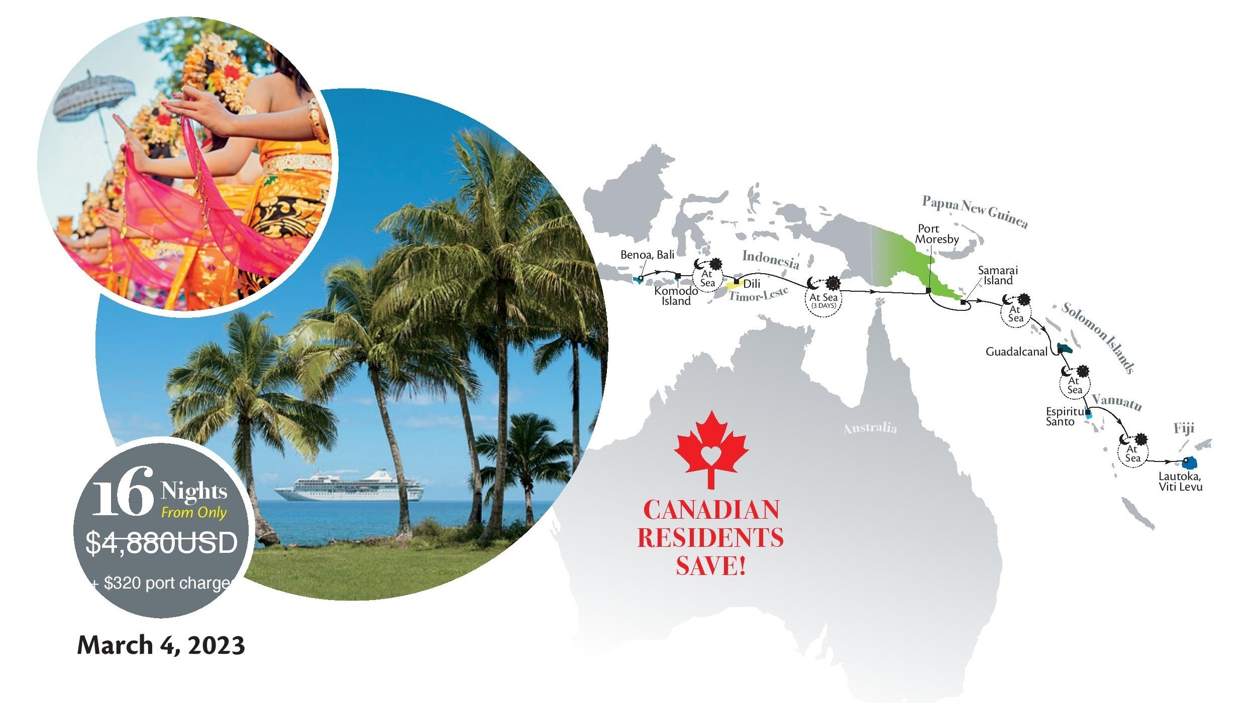 Sail from Bali to Fiji aboard the luxurious m/s Paul Gauguin