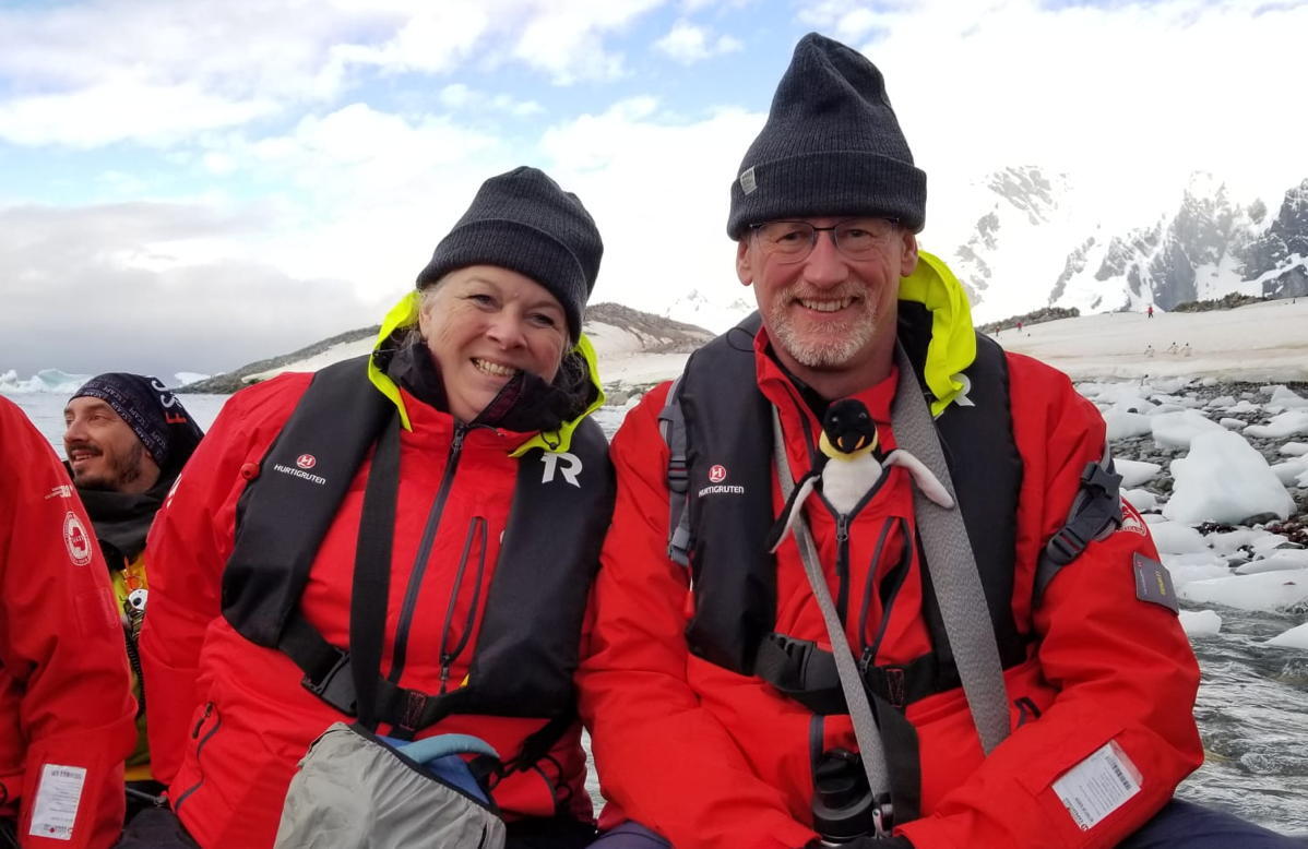 Angela Jeffreys-Geuzinge and Marc Geuzinge on an Antarctic expedition. (Supplied)
