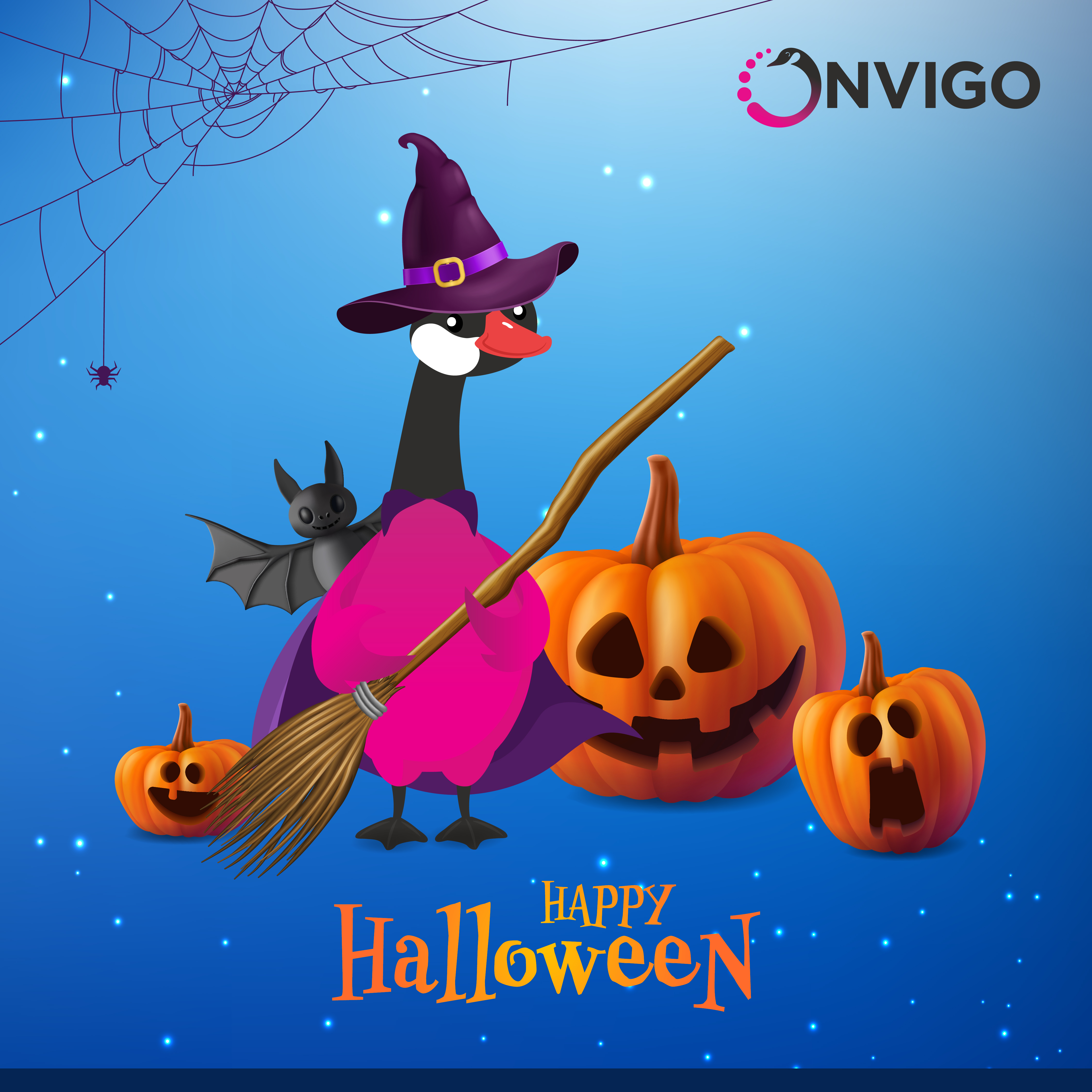 Ollie surrounded by jack o lanterns on halloween in the Caribbean