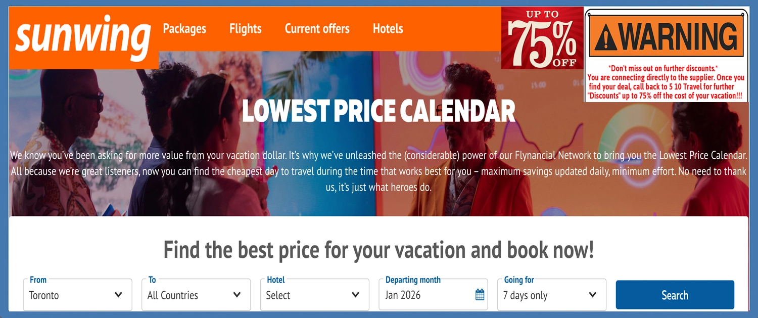 Sunwing Lowest Price Calendar