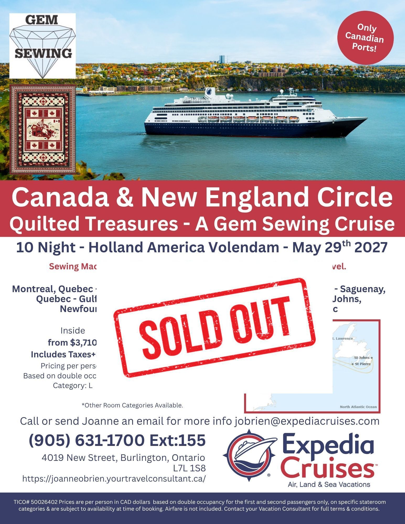 Canada & New England Circle: Quilted Treasures – A Gem Sewing Cruise