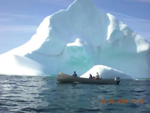 Canoe alongside Polar Bears and Icebergs