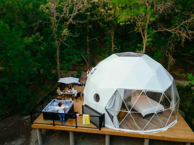 Moonlit Canopy is a unique geodesic dome accommodation experience set among the oaks, just south of Pelican Lake in Manitoba.