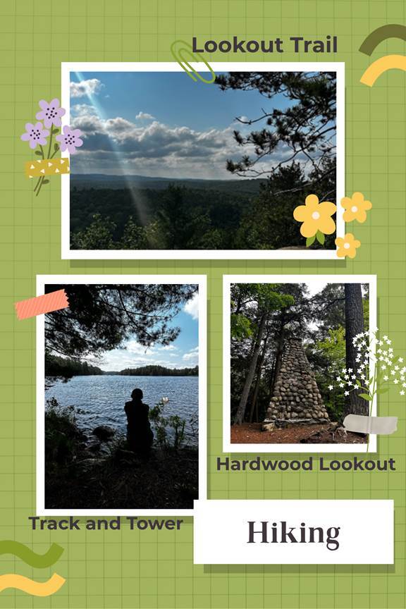 A collage of photos of a person standing on a rock near a lake