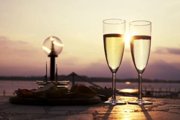 Champagne flutes and sunsets