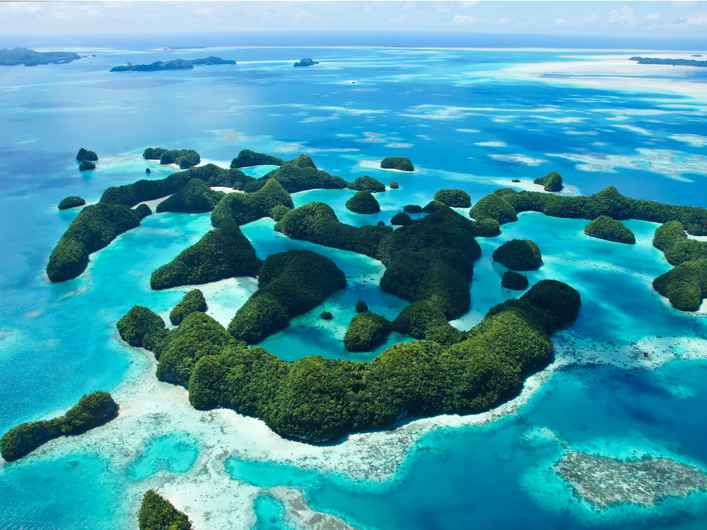 Beautiful aerial view of 70 islands of Palau