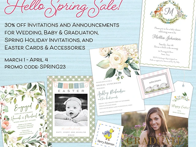 Hello Spring Sale 30% Off Invitations, Announcements, Baby and more...