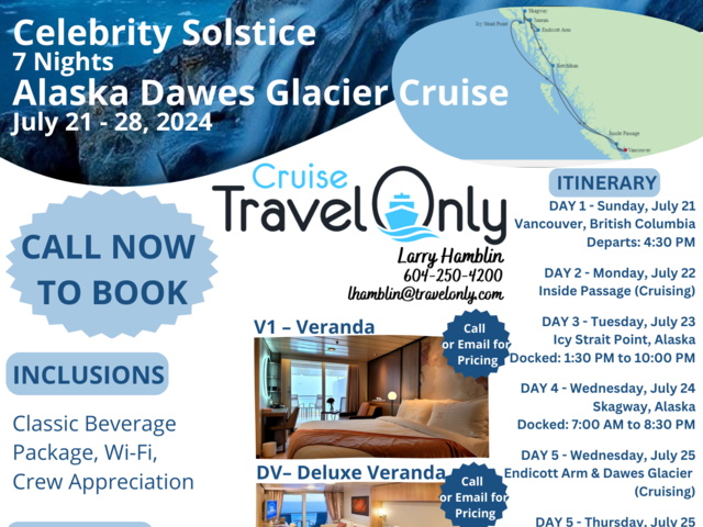 Celebrity Solstice 7 Day Alaska Cruise - July 21 to 28, 2024