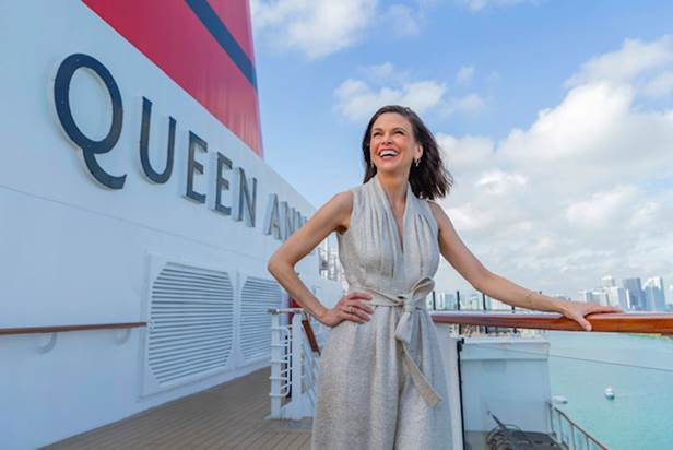 Broadway legend Sutton Foster performs onboard Cunard’s newest ship, Queen Anne during Miami maiden call