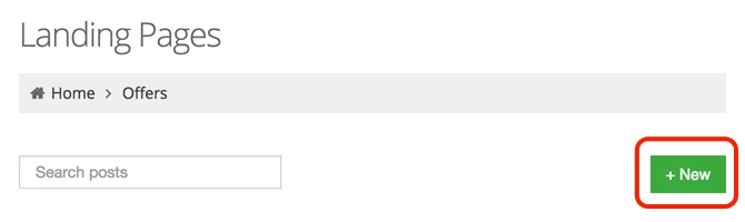 Create New Landing Page Button
