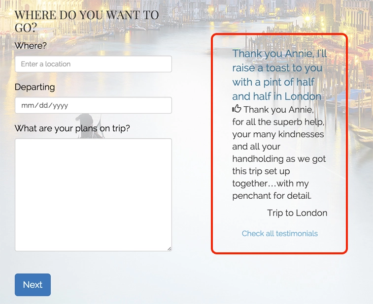 Testimonial on Lead Form Page