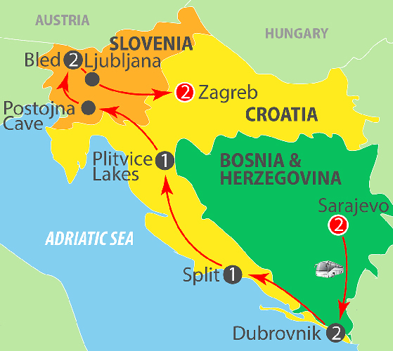 Bosnia, Croatia & Slovenia 11 Day/10 Night Coach Tour  ~ K801