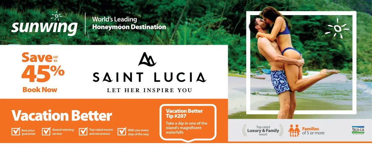 Save up to 45% at Saint Lucia Resorts with Sunwing