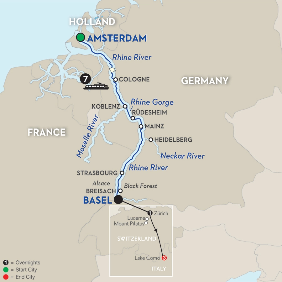Festive Time on the Romantic Rhine with Zurich, Mount Pilatus & Lake Como