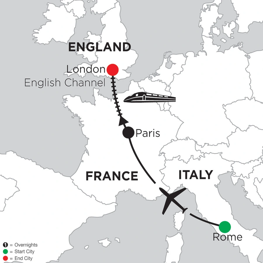 2 Nights Rome, 5 Nights Paris & 4 Nights London