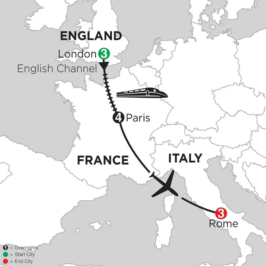 London, Paris & Rome with Extended Stay in Paris