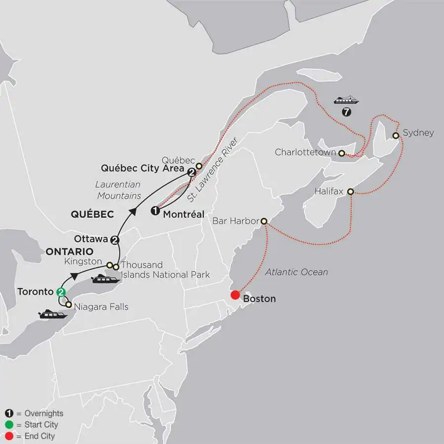 Ontario & French Canada with Canada & New England Cruise