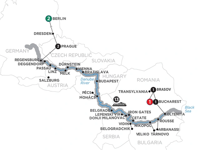 Grand Danube Cruise with 2 Nights Berlin & 2 Nights Transylvania