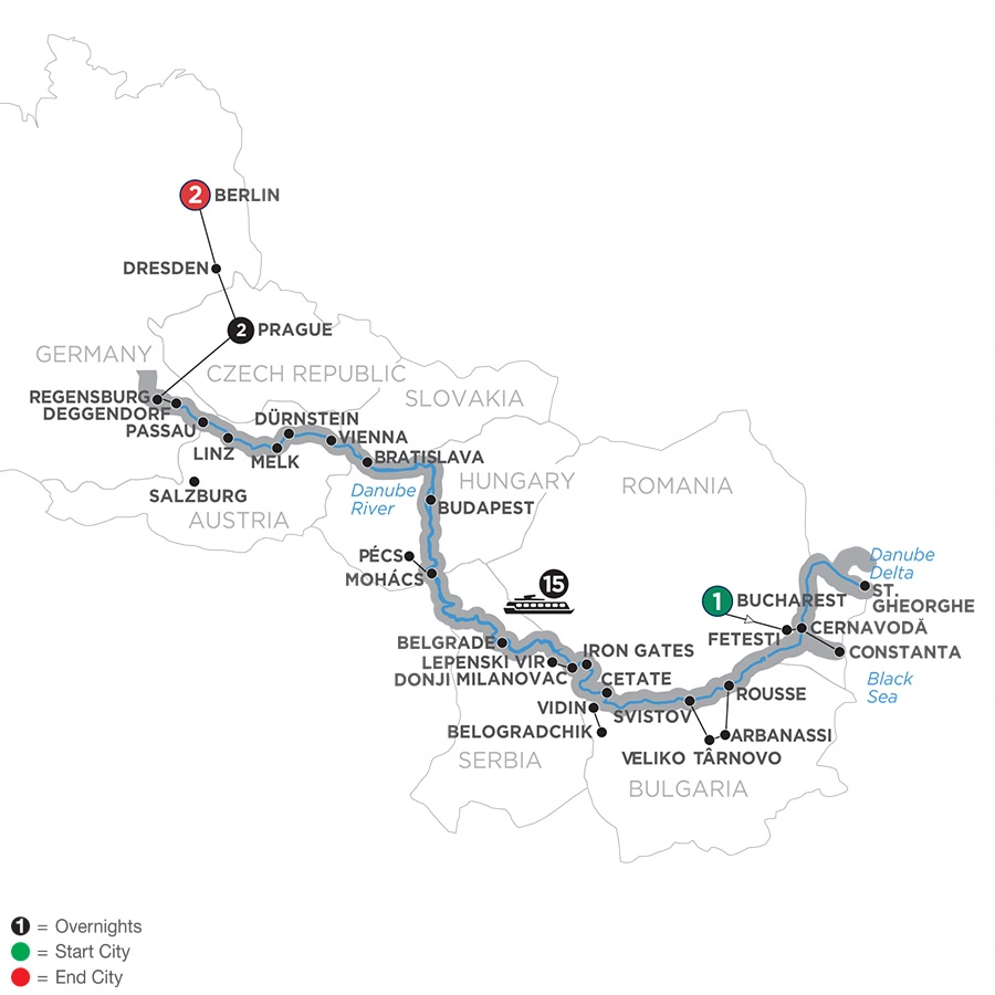 From the Danube Delta to Prague with 2 Nights Berlin