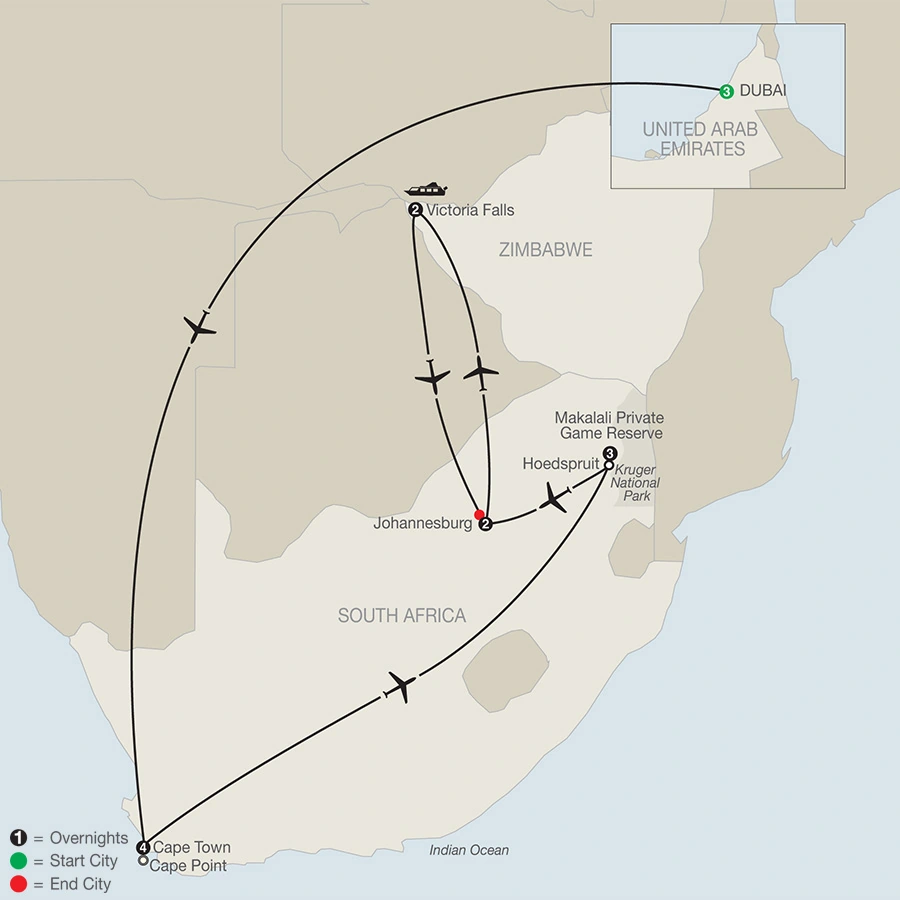 Splendors of South Africa & Victoria Falls with Dubai