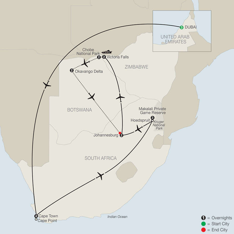 Splendors of South Africa & Victoria Falls with Dubai & Botswana
