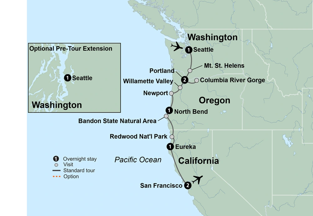 Pacific Northwest & California featuring Washington, Oregon and California