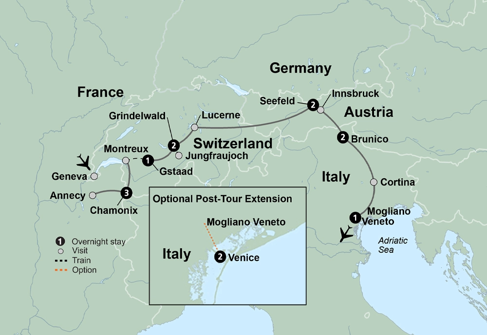 Peaks of Europe: The Alps to The Dolomites featuring France, Switzerland, Liechtenstein, Austria, and Italy