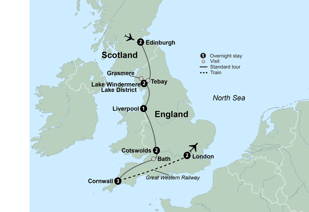 Coasts & Countrysides of England with Edinburgh, Liverpool & London