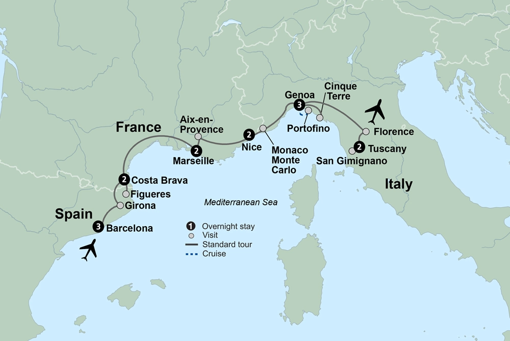 Mediterranean Coastal Journey Spain, France & Italy