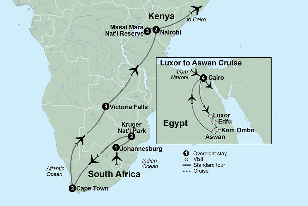 Cape Town to Cairo: The Ultimate African Expedition featuring Victoria Falls, Maasai Mara, and 4-Night Luxor to Aswan Cruise
