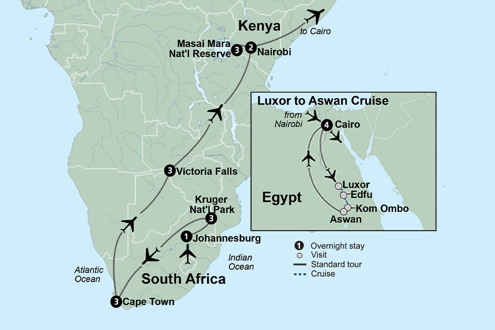 Cape Town to Cairo: The Ultimate African Expedition featuring Victoria Falls, Maasai Mara, and 4-Night Luxor to Aswan Cruise