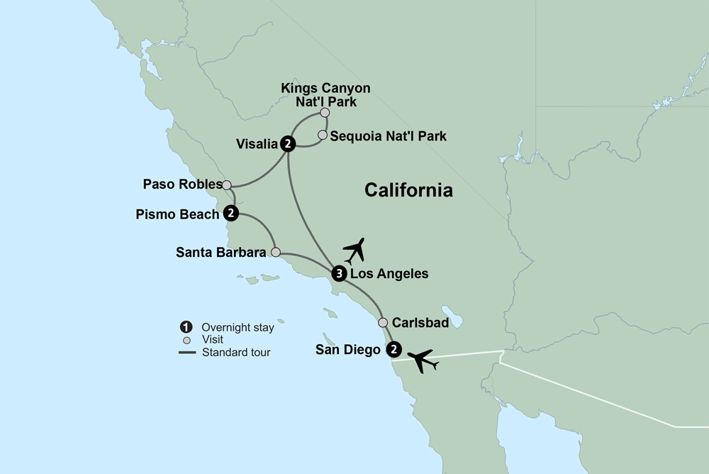 Coastal California & Sequoia National Park featuring San Diego, Los Angeles & Pismo Beach