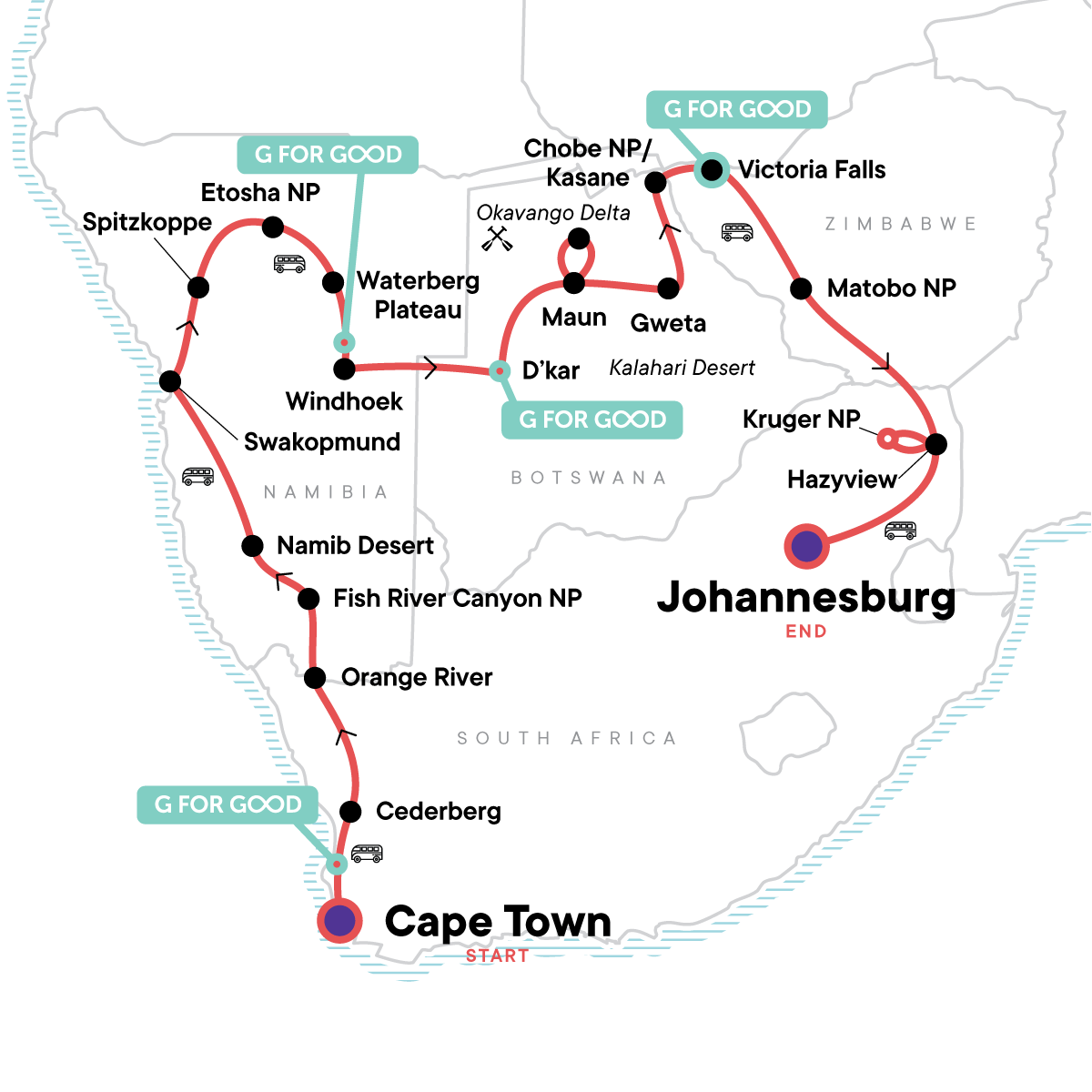 Cape Town to Johannesburg Overland Safari & Participation Camping