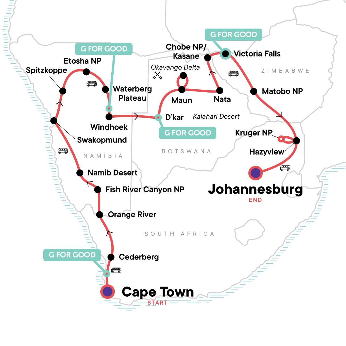 Cape Town to Johannesburg Overland Safari & Participation Camping