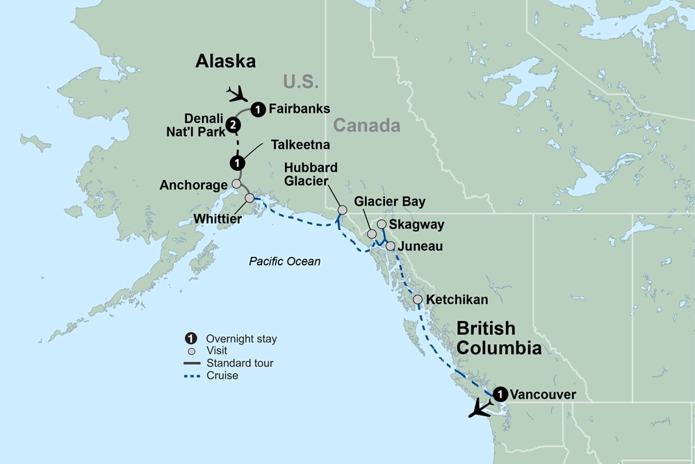 Alaska Discovery Land & Cruise featuring a 7-night Holland America Cruise